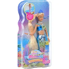 Детская кукла "Русалка" 8433(Blue) голубой, наряд с пайетками 29 см