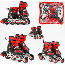 Ролики 19855-XS размер 26-28 (6) цвет КРАСНЫЙ, колеса PVC, стелька – 15-16.5 см, d колес – 6 см, переднее со светом, переставные колеса, в коробке