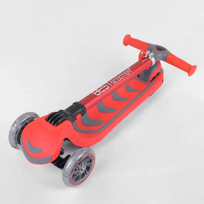 Самокат трехколесный 92606 (4) Best Scooter, КРАСНЫЙ, складной алюминиевый руль, 4 колеса PU со светом, d=12 см