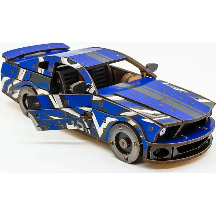 Деревянный 3D конструктор "Muscle Car" Puz-00642 162 дет., синий цвет р. модели 24*9*7 см. (Дер9900)