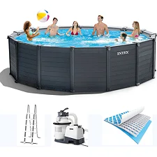 Бассейн каркасный INTEX 478-124см, 16805л, фильтр-насос,лестница,подстилка,тент (26384)