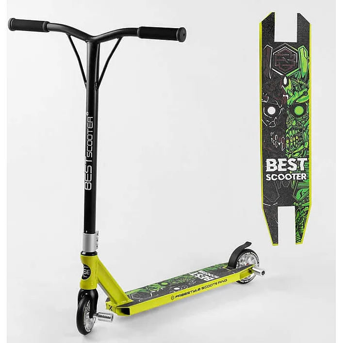 Самокат трюковый Best Scooter 57870 (1) HIC-система, ПЕГИ, алюминиевый диск и дека, колёса PU d-110мм, ширина руля-52см, высота - 83см, в коробке