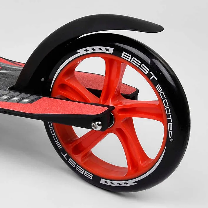 Самокат двухколесный Best Scooter 40860 (4) колеса PU - переднее 23 см, заднее - 20 см, 1 амортизатор, широкий руль, зажим руля, в коробке