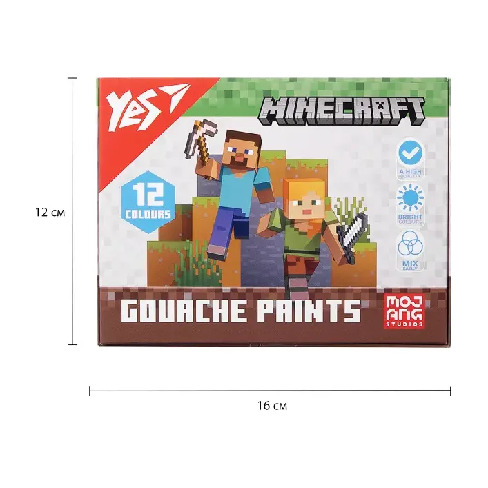 Краски гуашевые Yes Minecraft 12 цв. 20 мл 230407 (Кнц4697)