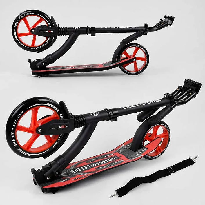 Самокат двухколесный Best Scooter 40860 (4) колеса PU - переднее 23 см, заднее - 20 см, 1 амортизатор, широкий руль, зажим руля, в коробке