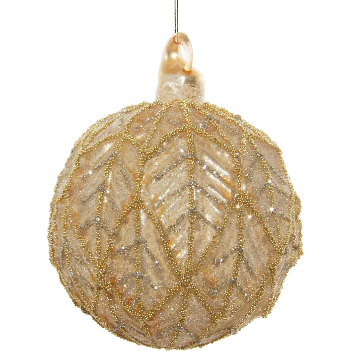 Стеклянный шар, Shishi, золотой с серебряными бусинами, 8 см, арт. 54582
