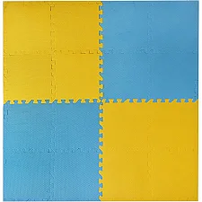Коврик-пазл EVA арт. K89405 (14шт) желто-голубая деталь 30*30*0,8см 16 деталей, коврик 114,4*114,4*0,8 см. (Рез8945)