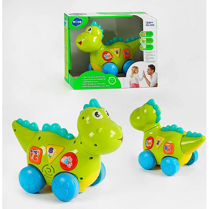 Динозаврик 6105 (18/2) "Huile Toys", ездит, говорит по-английски, проигрывает мелодии и звуки, с подсветкой, в коробке