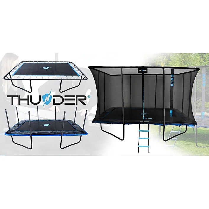 Батут THUNDER OUTSIDE PHENOM с наружной сеткой 8 х 12 футов черно-голубой