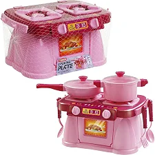 Набор посуды "Cooking Plate with dishes" 7 предметов розовый в сетке Юника (Дев4167)