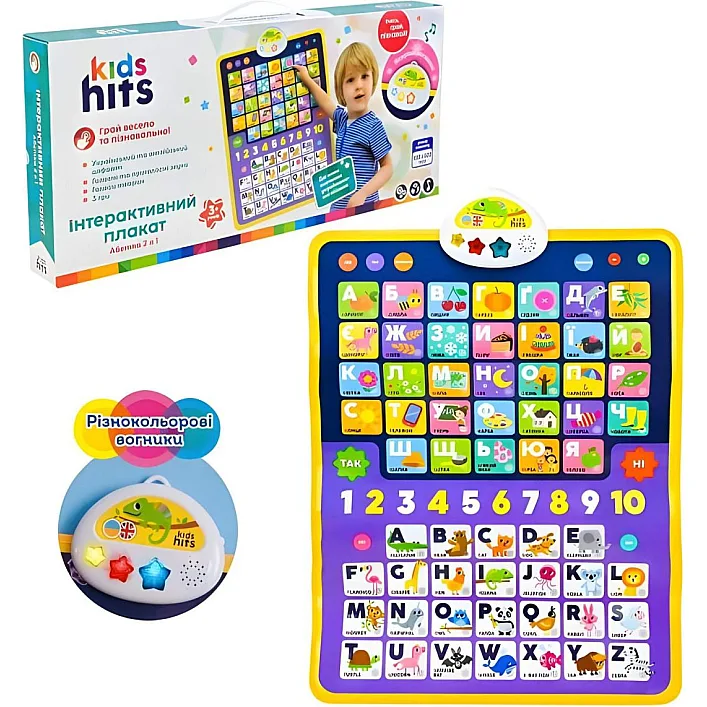 Плакат учебный "Азбука 2 в1" KH07/003 Kids Hits плакат украинский, английский алфавит+цифры 45*60см., в короб. 46,5*5*21.5см (Муз4216)