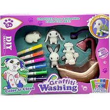 Набор для творчества "Graffiti Washing" 4 флоксовые фигурки, помповая подача, 6 фломастеров, ванночка, щеточка