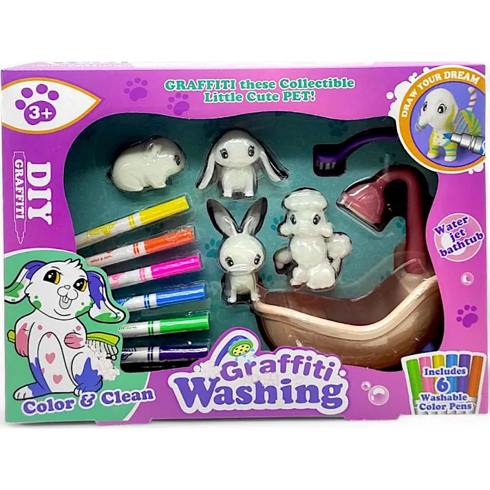 Набор для творчества "Graffiti Washing" 4 флоксовые фигурки, помповая подача, 6 фломастеров, ванночка, щеточка