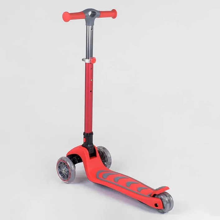 Самокат трехколесный 92606 (4) Best Scooter, КРАСНЫЙ, складной алюминиевый руль, 4 колеса PU со светом, d=12 см