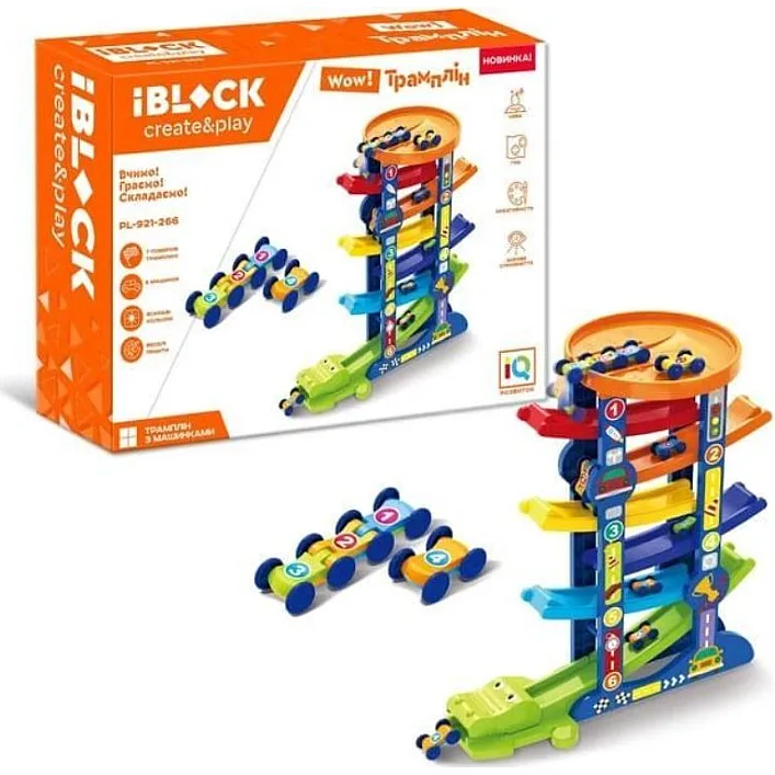 Игровой набор IBLOCK PL-921-266 в виде трека, в комплекте: 3 одинарные машинки, 1 тройная машинка, в кор. 43,5*12*31 см (Хло1266)