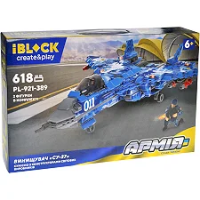 Конструктор IBLOCK, PL-921-389, АРМИЯ ИСТРЕБИТЕЛЬ "СУ-27", 618дет., инструкция на украинском языке, наклейки, в коробке р. 46*28,5*6,4см (Кон2189)