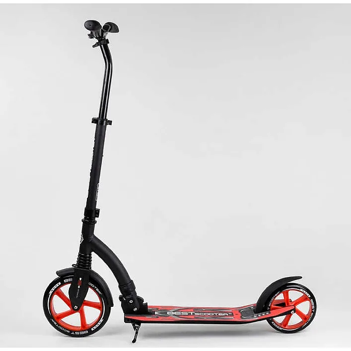 Самокат двухколесный Best Scooter 40860 (4) колеса PU - переднее 23 см, заднее - 20 см, 1 амортизатор, широкий руль, зажим руля, в коробке