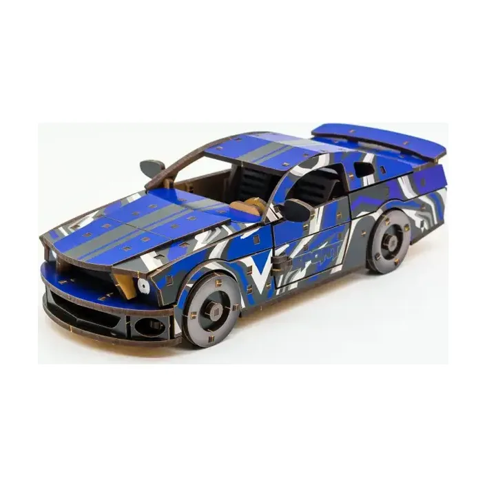 Деревянный 3D конструктор "Muscle Car" Puz-00642 162 дет., синий цвет р. модели 24*9*7 см. (Дер9900)