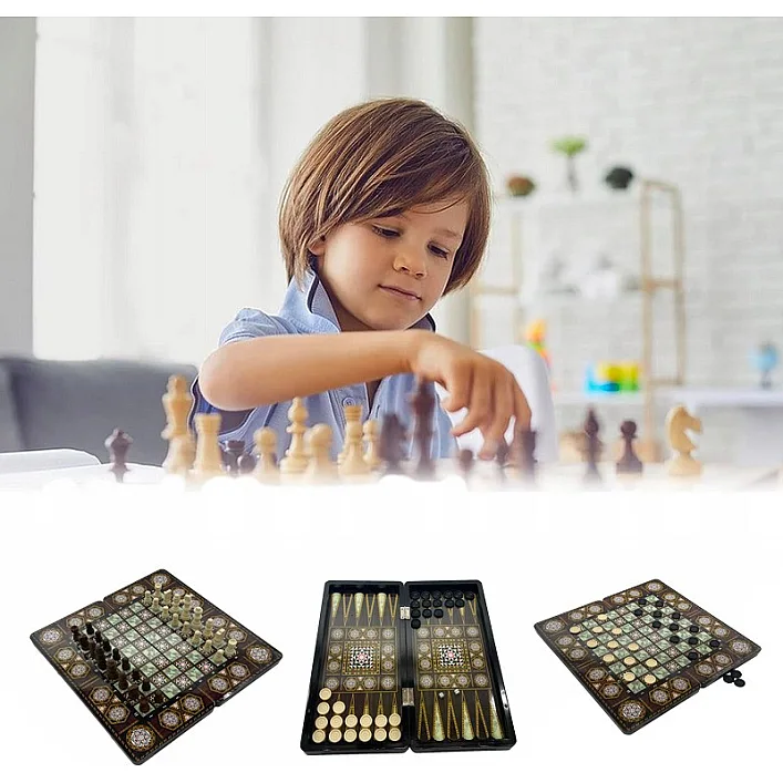 Набор настольных игр "Шахматы 3 в 1" Set3 NE-SP-SET-14 нарды, шашки, 40х40 см