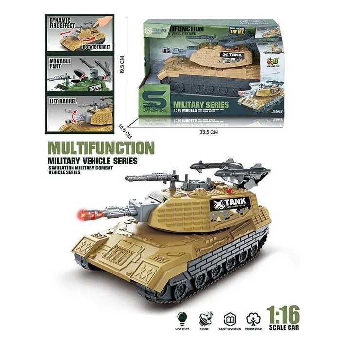Танк JS 206 A (24/2) автоматическая вибрация дула, масштаб 1:16, подсветка, инерция, на батарейках, подвижная башня с трещоткой, в коробке