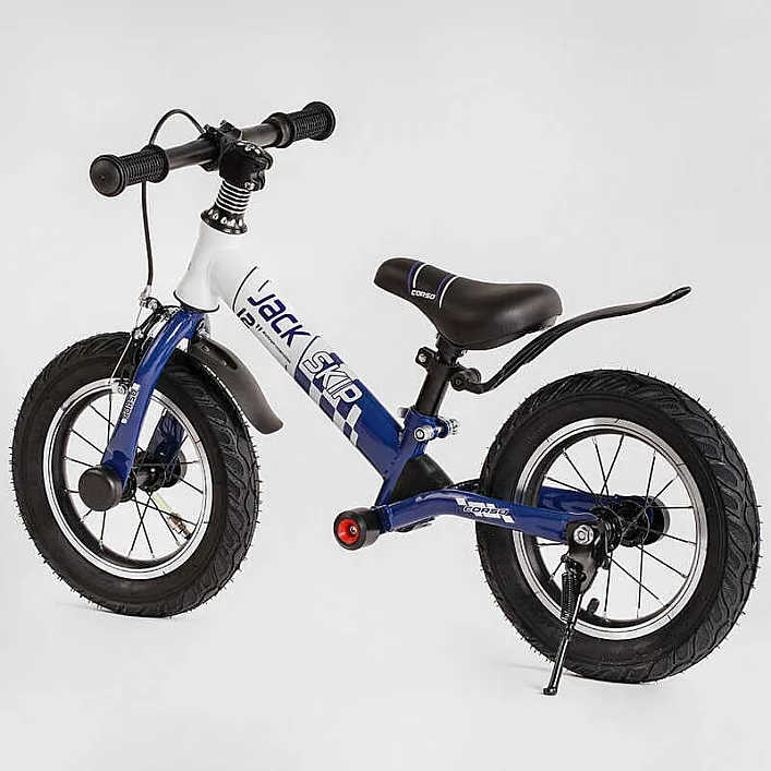 Велобег Corso "Skip Jack" 93307 (1) СИНЕ-БЕЛЫЙ, надувные колеса 12", стальная рама с амортизатором, ручной тормоз, подножка, в коробке