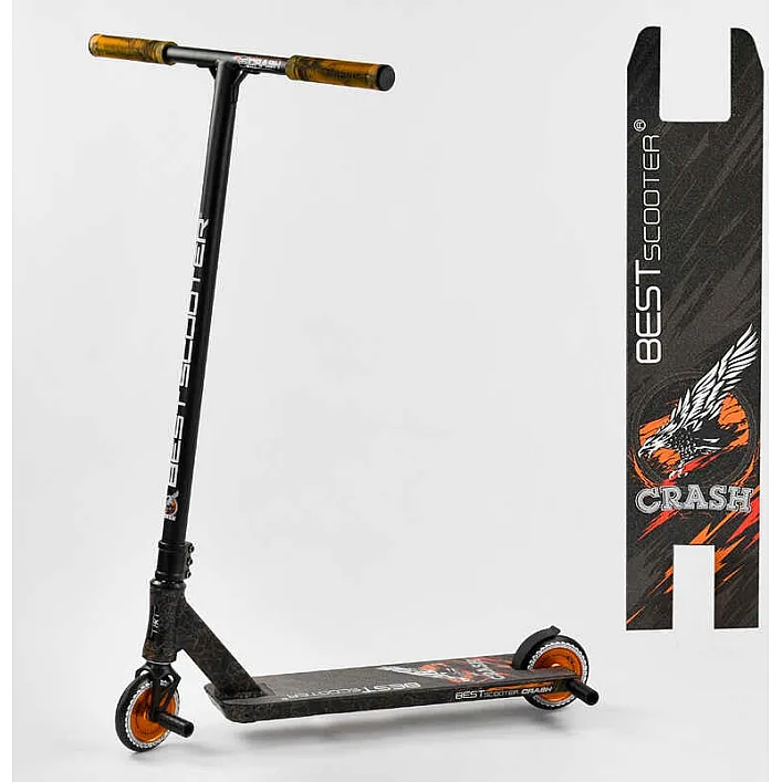 Самокат трюковый 65640 Best Scooter (4) "CRASH" HIC-система, ПЕГИ, алюминиевый диск и дека, колёса 110мм PU, ширина руля - 57 см, в коробке