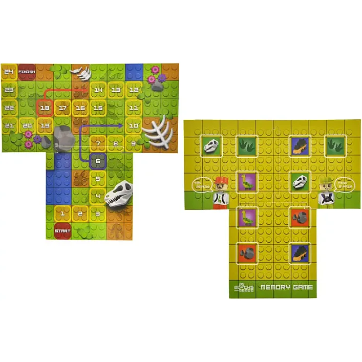 Конструктор "Block&Steps: Земля динозавров" + ходилка и мемори игра 3в1, 41дет. QB300-101 qbee (Кон7631)