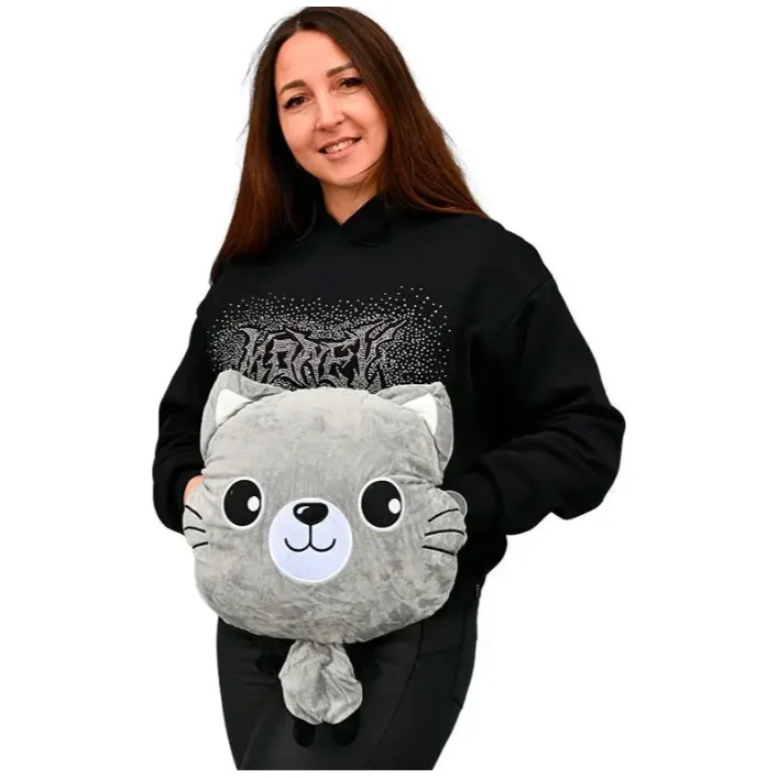 Детская мягкая игрушка "Кошечка" L1128(Grey) игрушка с пледом, размер 40 см