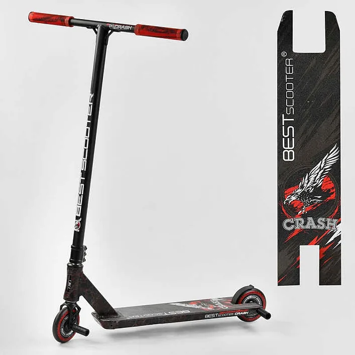 Самокат трюковый 67839 Best Scooter (4) "CRASH" HIC-система, ПЕГИ, алюминиевый диск и дека, колёса 110мм PU, ширина руля - 57 см, в коробке