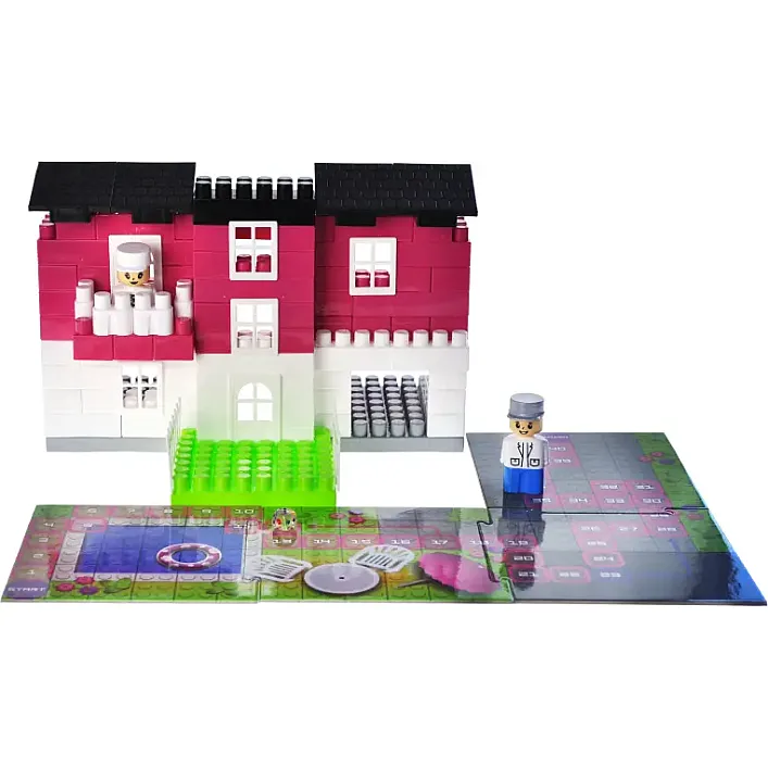 Конструктор "Block&Steps: Розовая Вилла" + ходилка и мемори игра 3в1, 124дет. QB300-206 qbee (Кон3296)