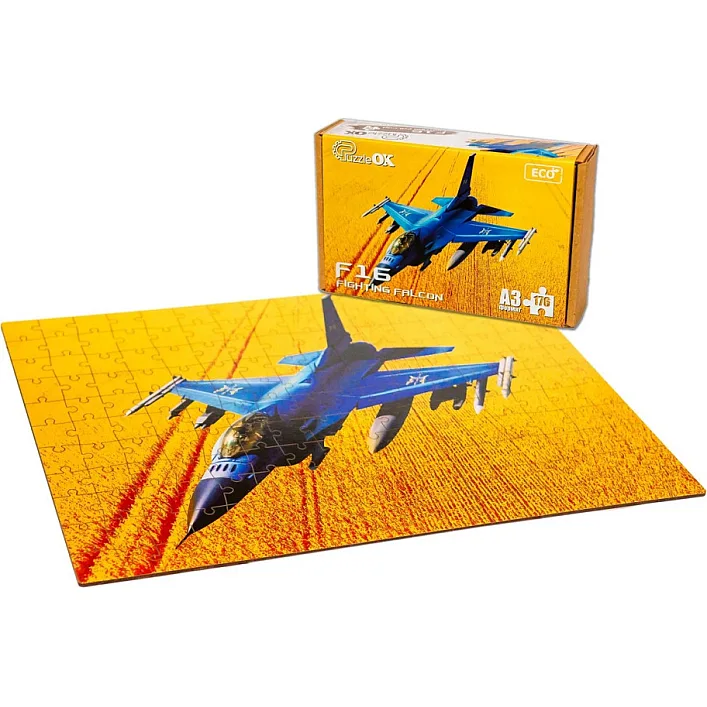 Фигурный деревянный пазл A3 "F16 Fighting Falcon" PuzA3-02023, 176 элементов
