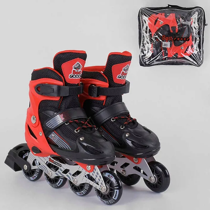 Ролики 40082-S Best Roller / размер 30-33 / цвет - КРАСНЫЙ (6) колеса PVC, ПЕРЕДНЕЕ КОЛЕСО СВЕТ, стелька – 17-19.5 см, d колес - 6.5 см, в сумке