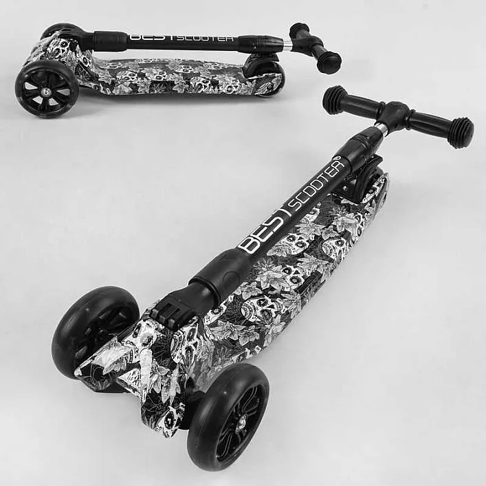 Самокат трехколесный Best Scooter 65-878 MAXI (6) складной алюминиевый руль, 3 колеса PU со светом, переднее 130х35 мм, заднее 80х45 мм, в коробке