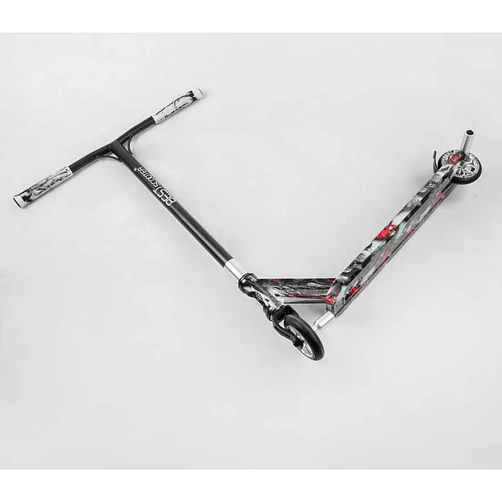 Самокат трюковый Best Scooter BS-77101 (4) HIC-система, ПЕГИ, алюминиевый диск и дека с ПРИНТОМ, колёса PU, d=110мм, ширина руля - 60 см, в коробке