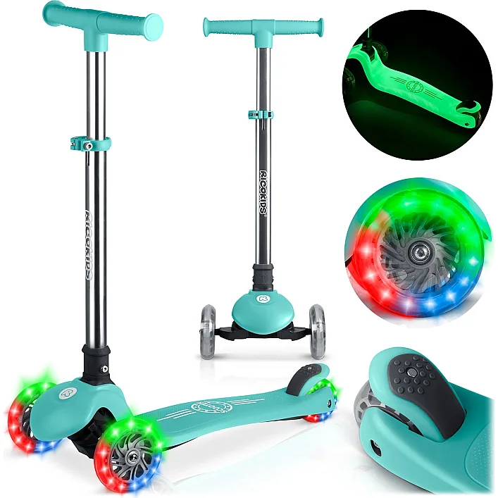 Самокат дитячий триколісний Ricokids Glow бірюзовий