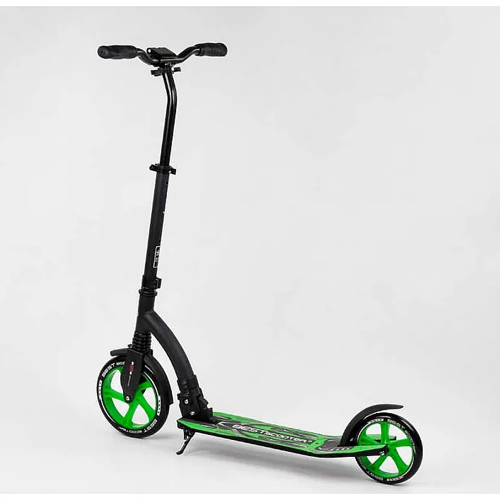 Самокат двухколесный Best Scooter 52266 (4) колеса PU - переднее 23 см, заднее - 20 см, 1 амортизатор, широкий руль, зажим руля, в коробке