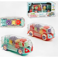 Автобус 60275 (80) "WToys", ОЗВУЧУВАННЯ УКРАЇНСЬКОЮ МОВОЮ, 2 кольори, світло, звук, прозорий корпус, колесо вільного ходу, рухомі шестерні, в коробці