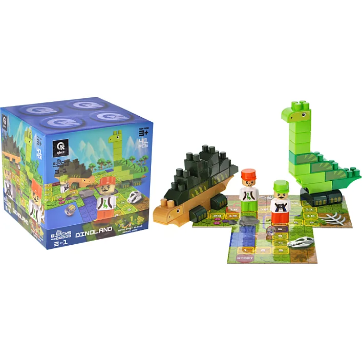 Конструктор "Block&Steps: Земля динозавров" + ходилка и мемори игра 3в1, 41дет. QB300-101 qbee (Кон7631)