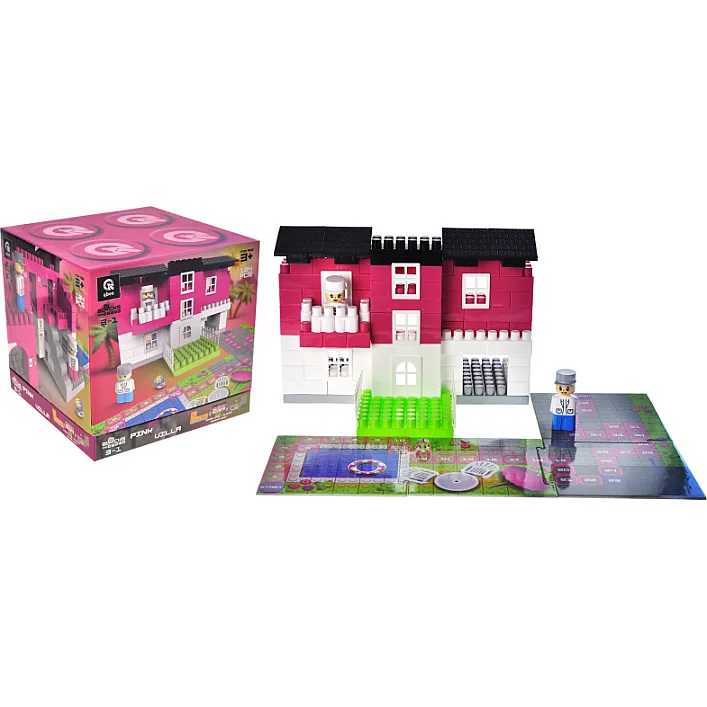Конструктор "Block&Steps: Розовая Вилла" + ходилка и мемори игра 3в1, 124дет. QB300-206 qbee (Кон3296)