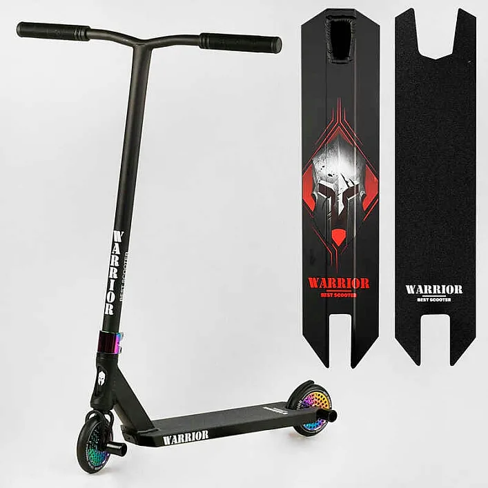 Самокат трюковый Т-60738 Best Scooter (4) "Warrior", HIC-система, ПЕГИ, алюминиевый диск и дека, колёса PU, d=120мм, ширина руля 58 см