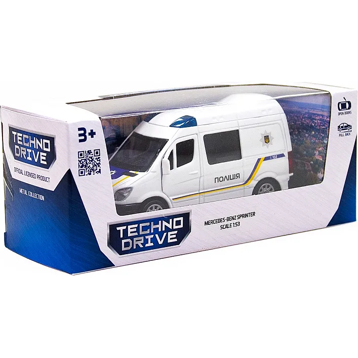 Автомодель - MERCEDES-BENZ SPRINTER ПОЛИЦИЯ 250294 в коробке TechnoDrive (Маш4113)