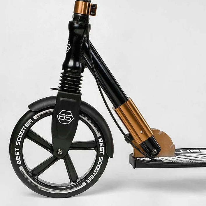 Самокат алюминиевый "Best Scooter" 14268 (2) колеса PU, ФАРА, зажим руля, d передних колес - 230мм, d задних колес 200мм, 1 амортизатор передний