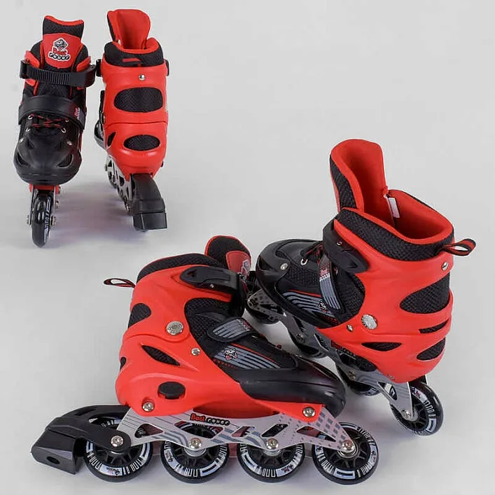 Ролики 40082-S Best Roller / размер 30-33 / цвет - КРАСНЫЙ (6) колеса PVC, ПЕРЕДНЕЕ КОЛЕСО СВЕТ, стелька – 17-19.5 см, d колес - 6.5 см, в сумке