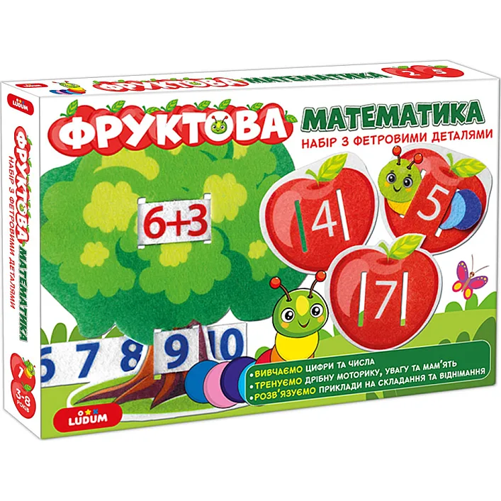 Развивающая игра для детей "Фруктовая математика" ME5032-15, 2в1 фетровые детали