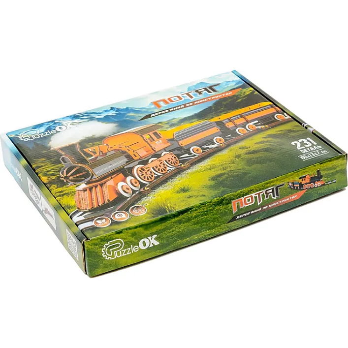 Деревянный 3D конструктор "Поезд" (размер модели 60*13*7см) Puz-00924 PuzzleOk (Дер4924)