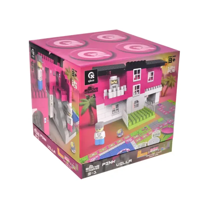 Конструктор "Block&Steps: Розовая Вилла" + ходилка и мемори игра 3в1, 124дет. QB300-206 qbee (Кон3296)