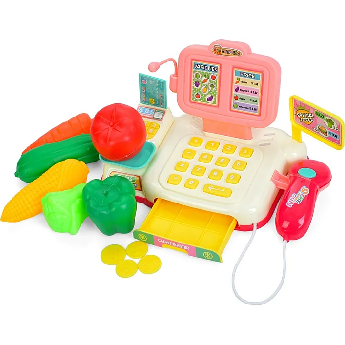 Дитячий ігровий касовий апарат 682-2A-2B(Pink) сканер, гроші, продукти