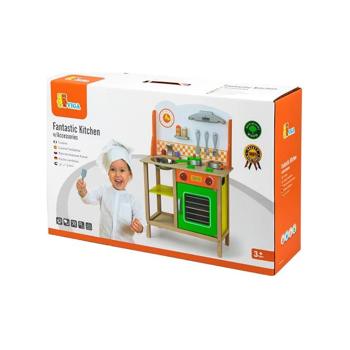 Детская кухня Viga Toys из дерева с посудой (50957FSC)