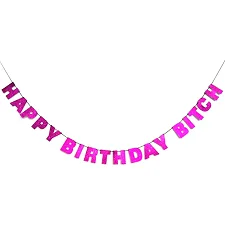 Гирлянда бумажная буквы "Happy Birthday Bitch", розовая с глитером (Дер4715)