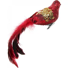 Новогодний декор Птичка, Shishi, красная с золотом, 22 см, арт.58454